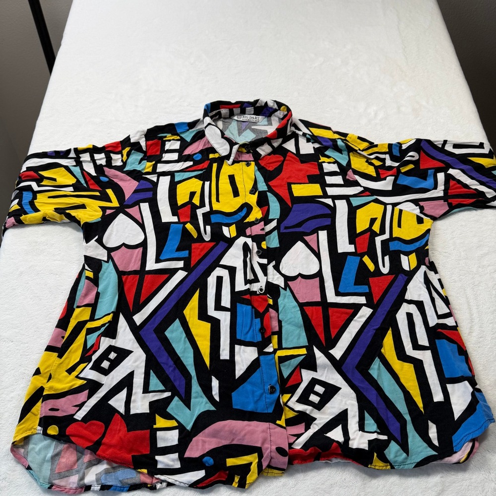 Big Dart‎ Button Down Shirt Womens 22 Multicolor Good Abstract Geometric Viscose